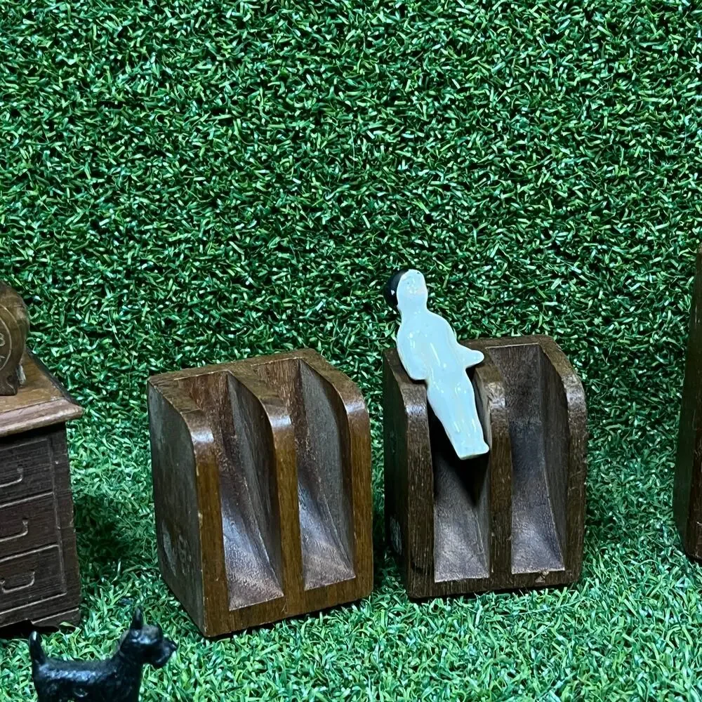 Vintage Wooden Dollhouse Miniature Clock Piano Drawers Dining Set